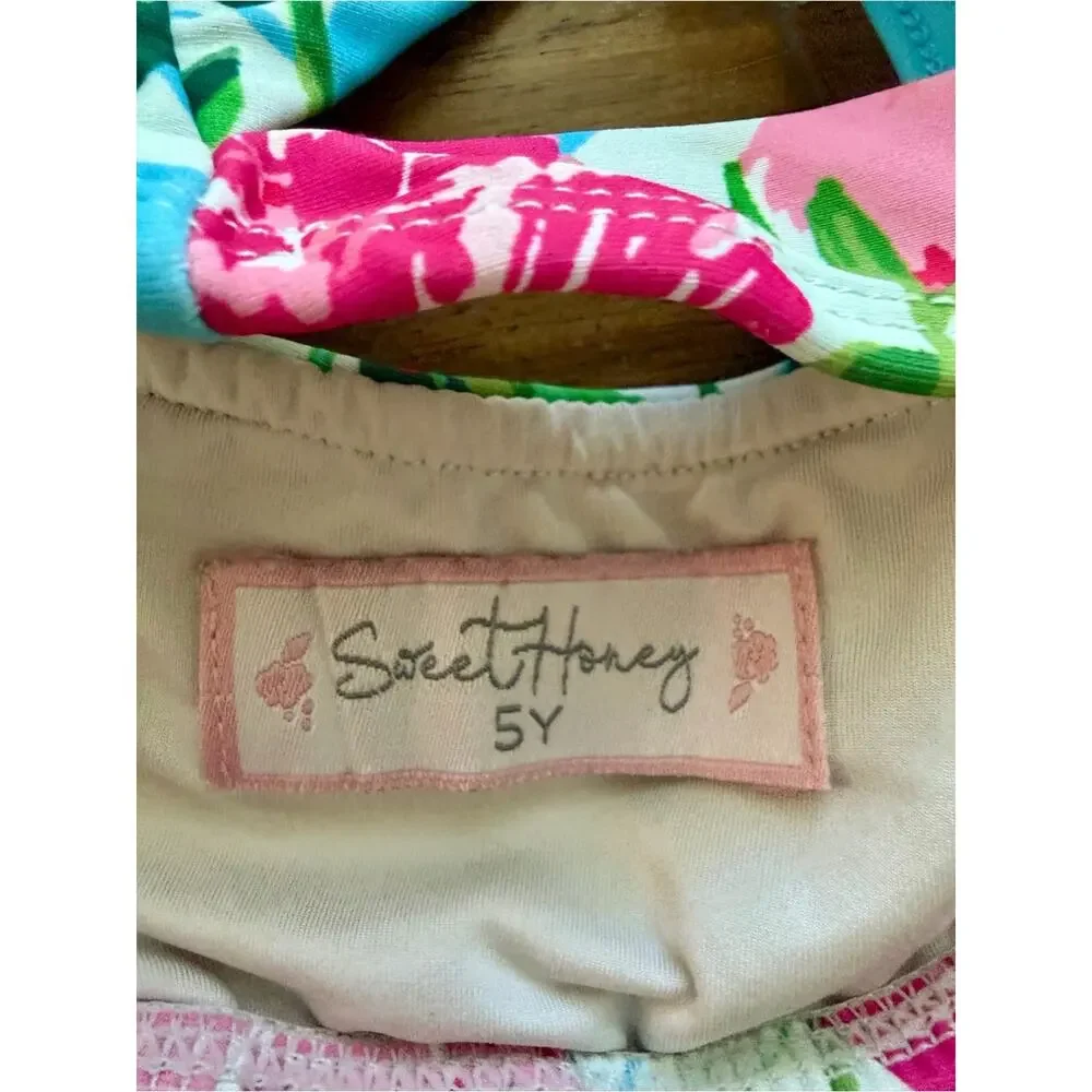 SweetHoney Girls Retro Tankini Remix Bright Peonies Bikini Two Piece 5 Blue Pink
